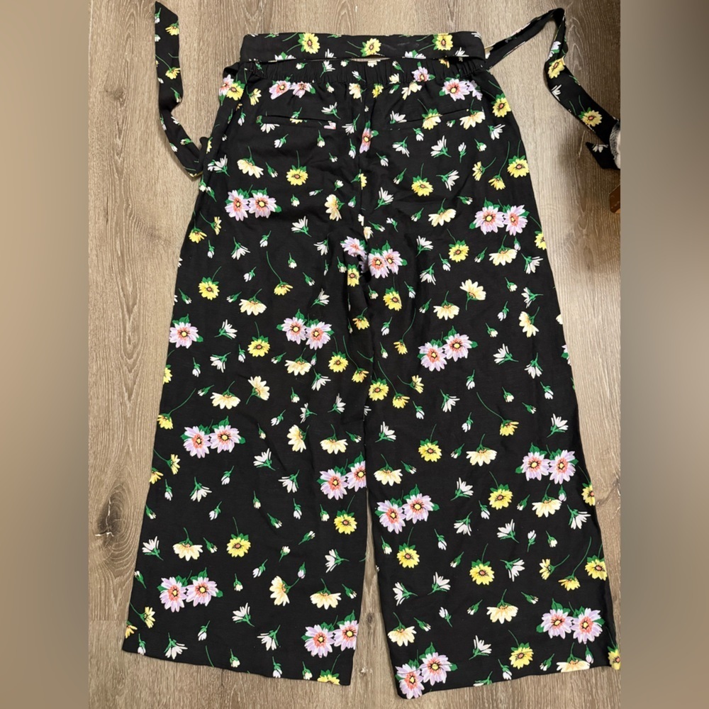 NWOT LOFT BLACK FLORAL LINEN BLEND WIDE LEG PANTS Fairy Country Prairie Medium - Picture 8 of 8